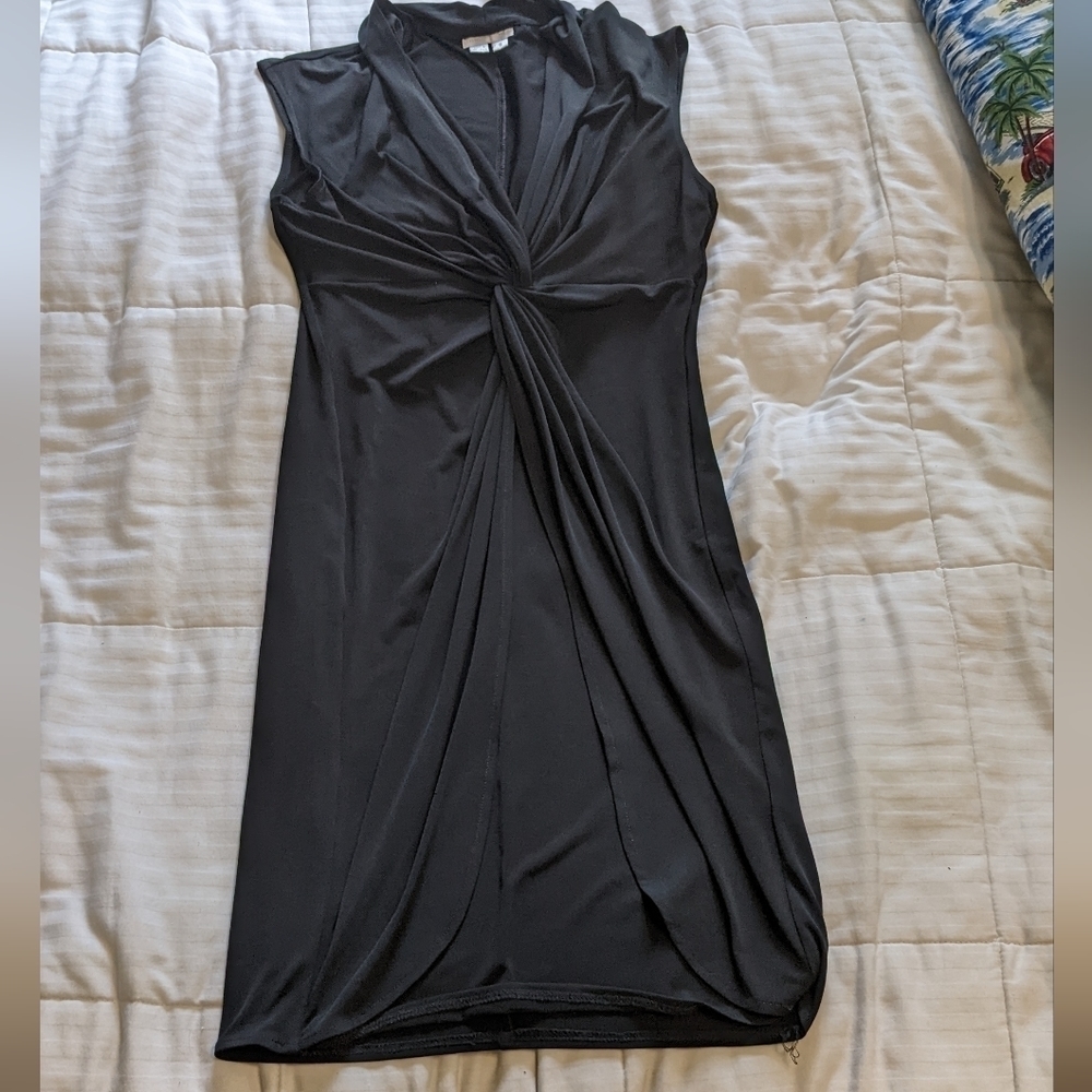 London Times Black Twisted Knot-Front Sleeveless Dress